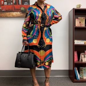 Authentic Versace Rodeo Print Silk Shirt Dress w/ Belt